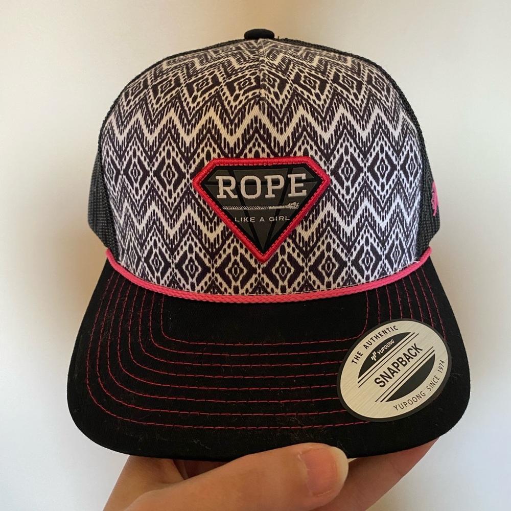 Hooey Black & White Rope Like A Girl Snapback Hat with Pink Accents